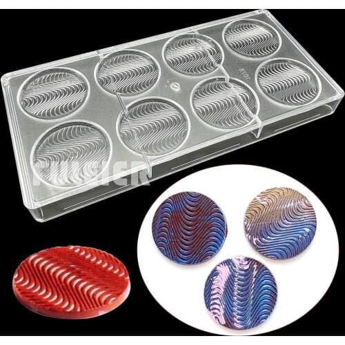 8 Cavity Plastic Chocolate Mold Round Wave Shape Polycarbonate Chocolate For Baking Pastry Cake Decoration Candy Cake Decoratin