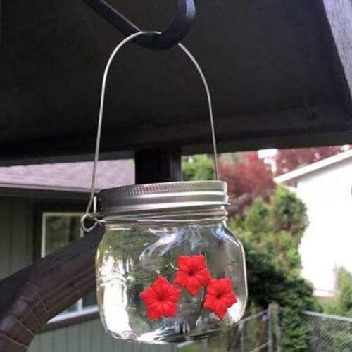 Suspended Water Feeder Plastic Red Flowers Hanging Hummingbird Feeder With Metal Handle Bird Water Feeding Supplies