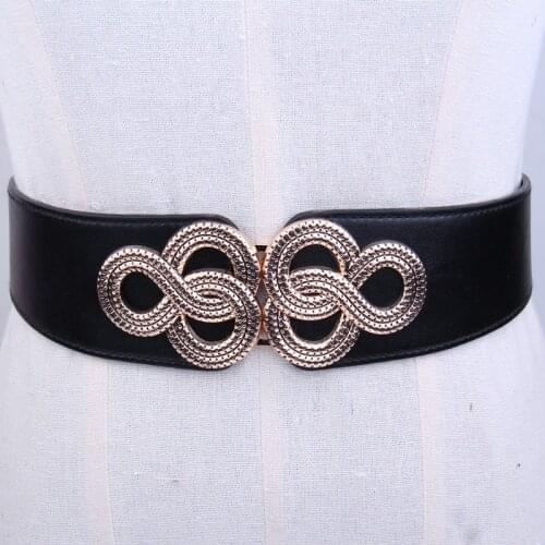 New Design Belt Elastic Vintage Gold Metal Buckle Waistbands For Women Dress Fashion High Quality Stretch Cummerbunds Lady Coat