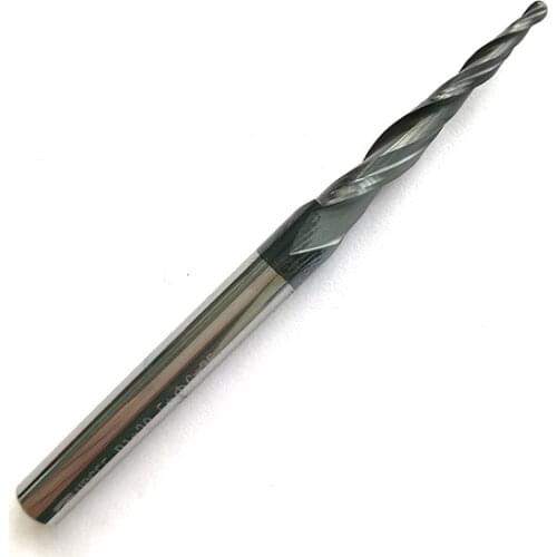 Tip radius=1.0mm HRC55 R1*D6*30.5*75L*2F Tungsten solid carbide Coated Tapered Ball Nose End Mills taper and cone endmills
