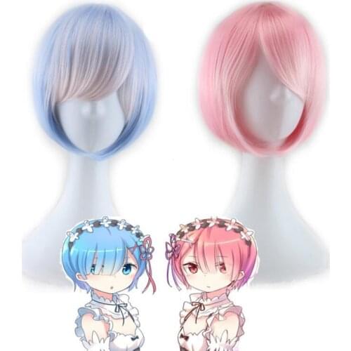 Rem Ram Cosplay Wig Re: Zero Start Life in Another World Headwear Cosplay Costume Halloween Costumes