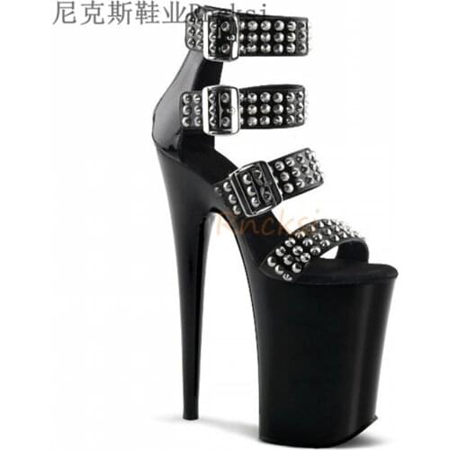 Rncksi 20cm catwalk model shoes rivet decoration street performance with high-rise shoes, non-slip insoles