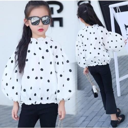 Fashion Spring Autumn Baby Teenage Clothes Dot Girls Shirts Kids Children Long Sleeve Girl Tops & Blouse 4 6 8 10 12 year