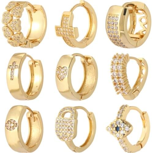 Heart Cross Hoop Earring Micro Pave CZ Ear Roll Gold Boho Paired Drop Earring Statement Punk Bohemian New Korean Fashion 2021