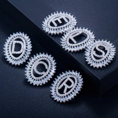 QTT Bling Letter Stud Earrings Exquisite 925 Sterling Silver Design Oval Name Earrings Jewelry 2021 For Women Wedding Gift