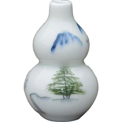 Pure Hand Drawing Blue and White Porcelain Vase Home Decoration Study Desk Set Gourd Vase Flower Physical Store Decoration