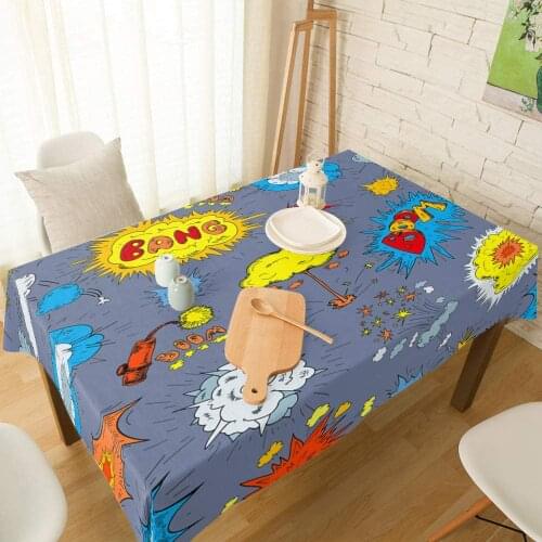 Comics Farmhouse Tablecloth Anti Stain Machine Washable Polyester Fabric Decoration