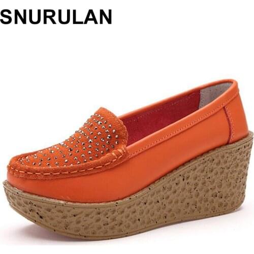 SNURULANNew High Heel Lady Genuine Leather Casual Women Sneakers Leisure Platform Breathable Shoes Height Platform Shoes E110
