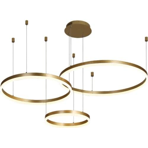 UMEILUCE Modern LED Aluminum Chandelier Lighting Ring Hanging Lamp for Loft Hotel Living Room Gold&Coffee Color