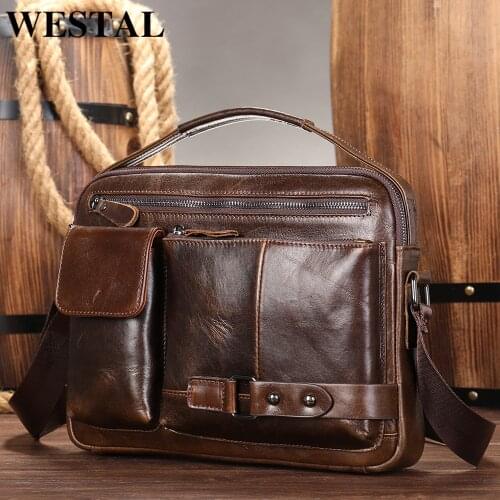 WESTAL Mens Shoulder Bag Crossbody Pack Mens Leather Porte Document Office Bag For Male Side Bags Briefcase Laptop Bags