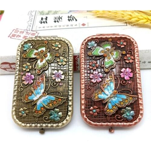 Wedding Gifts Home Decorative Butterfly with Flower Birthday Gift Metal Portable Mirror Double Side
