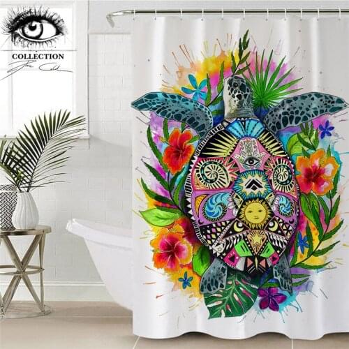 Turtle Life by Pixie Cold Art Bathroom Curtain Bohemia Waterproof Shower Curtain Floral Tortoise Colorful Bath Curtain With Hook