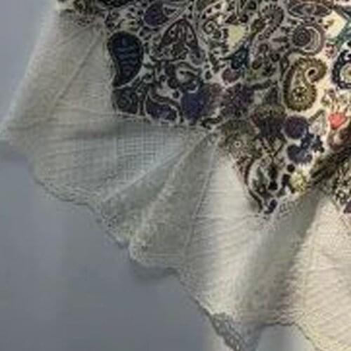 Women Light Purple Romantic Patchwork Lace Colorful Printed Asymmetrical Midi Skirt