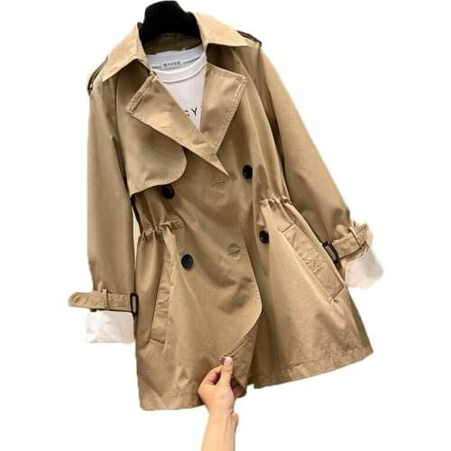 Womens windbreaker Outerwear mid-length 2021 spring autumn Female coat new loose waist drawstring casual jacket casaco feminino