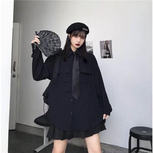 2021 Spring Autumn Vintage Blouse Hong Kong Style Long Sleeve Harajuku Fashion Women Clothing Button Up Shirt Korean gothic Top
