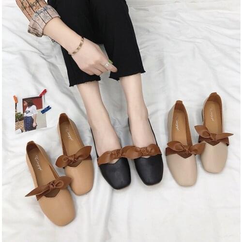 2020 Korea Style New Square Bow Women Shoes Lazy Boat Shoes for Women Shallow Mouth Rubber Casual Falts Shoes Female 9902