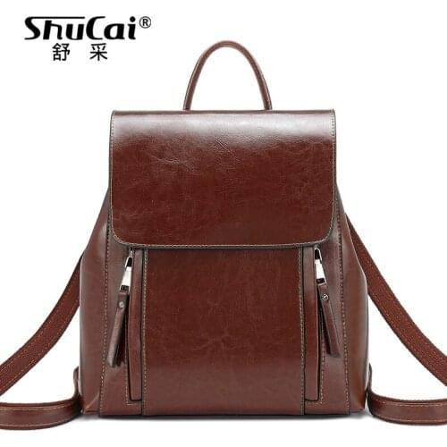SHUCAI retro women backpack school bags for teenager girls leather school backpack for women large Capacity mochila shoulder bag