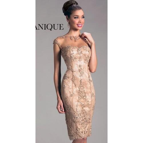 2020 فستان Elegant Women Sheath vestido de noiva Cap Sleeves Lace Beading Hollow Back Knee Length Party Cocktail Dresses