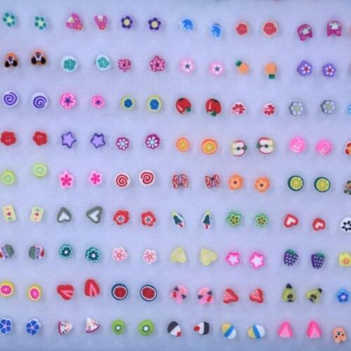 100 Pair/pack Mini Small Plastic Needle Earrings Women Girls Earring Jewelry Handmade Soft Ceramic Sliced Fruit Shape Ear Stud