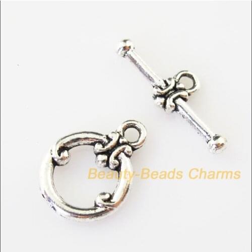 15 New Connectors Necklace Flower Round Circle Toggle Clasps Tibetan Silver