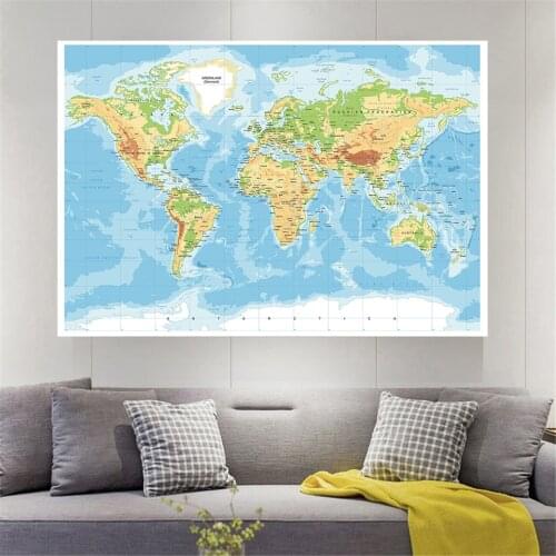 150*100cm Frameless Map of The World Wall Sticker Large Globe Map Retro Poster for Education School Office Decor