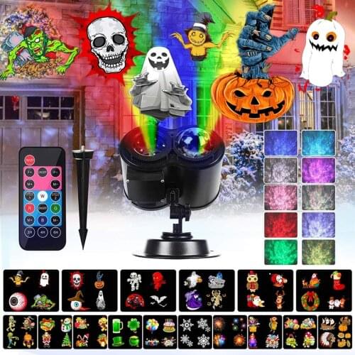 16 Slides Halloween Christmas Projector Lights 2-in-1 Ocean Wave Laser Light Outdoor Halloween Xmas Theme Holiday Lawn Spotlight
