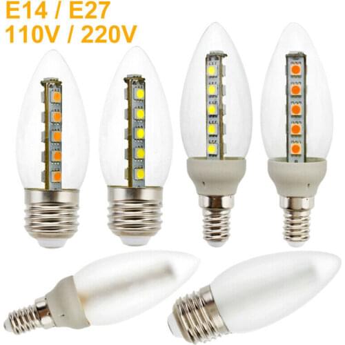 16 LED Candle Light E14 E27 3W Chandelier Candelabra Bulbs Clear / Scrub Shell Equal 30W Incandescent Lamp 110V 220V
