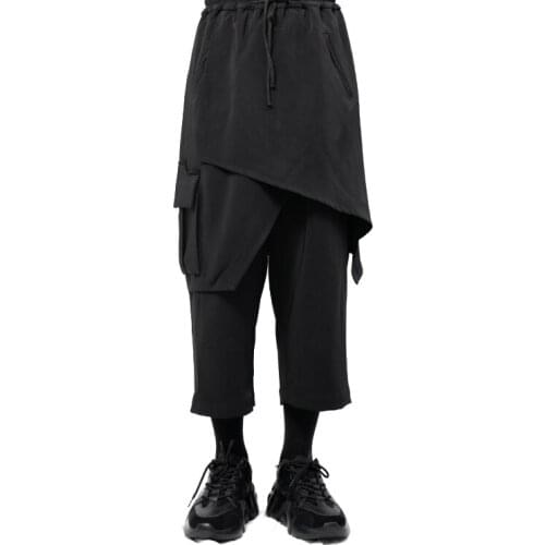 2021 Men clothing Hair Stylist fashion Irregular Multi layered stitching warrior wide leg Pants Plus size costumes 27-46