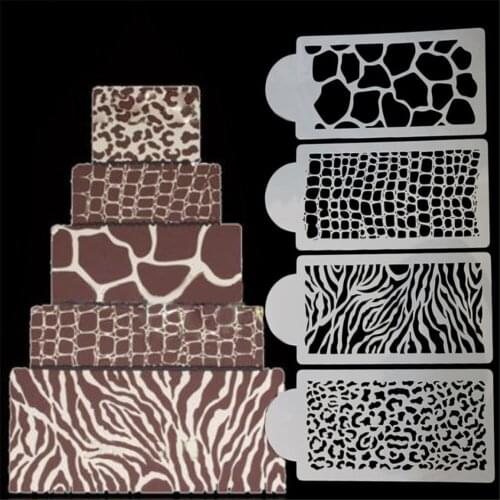 4pcs/Lot Plastic Animal Veins Spray Molds Cake Stencil Mould Template Spray DIY Candy Fondant Decorating Tools