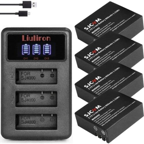 4x Original SJ4000 4k AIR Battery SJ5000 SJ6000 SJ7000 Bateria + SJ5000X Wifi Charger For SJCAM M10 SJ8000 SJ9000 Eken Batterie