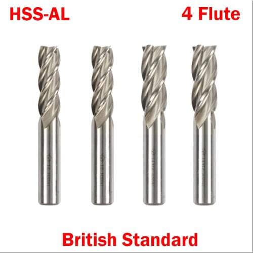 5/16 3/8 1/2 5/8 Inch Imperia British Standard HSSAL 4 Flute Straight Shank Fully Ground Center Flat End Mill Milling Cutter