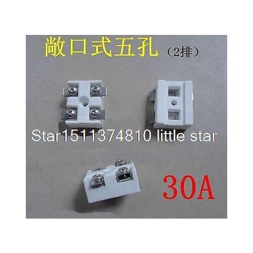 5pcs 220V 30A 4 Holes Screw long splicing mounting ceramics Terminal Blocks