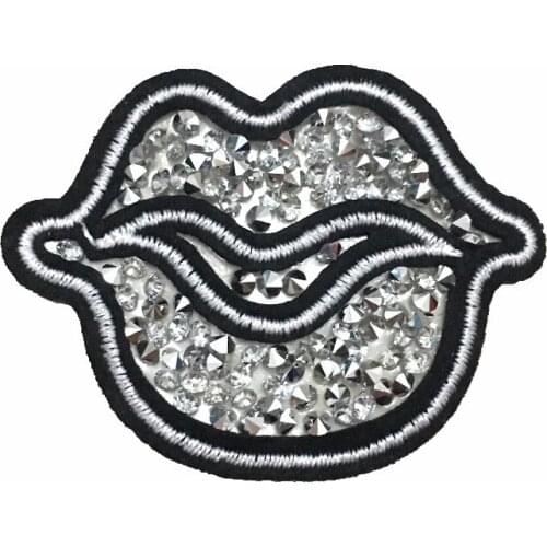 10PCS Lips Patches Iron On Embroidered Patch for Clothes Bags Shoes Fashion Craft Paste DIY Decoration Rhinestones Patch