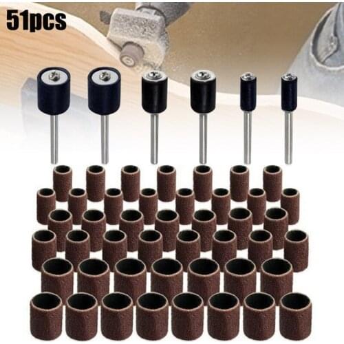 51 Pcs Sanding Drum Kit 45 Sanding Bands 6 Mandrills Fits Any Drill for Rotary Tools Woodworking Sanding Surfaces In Stock