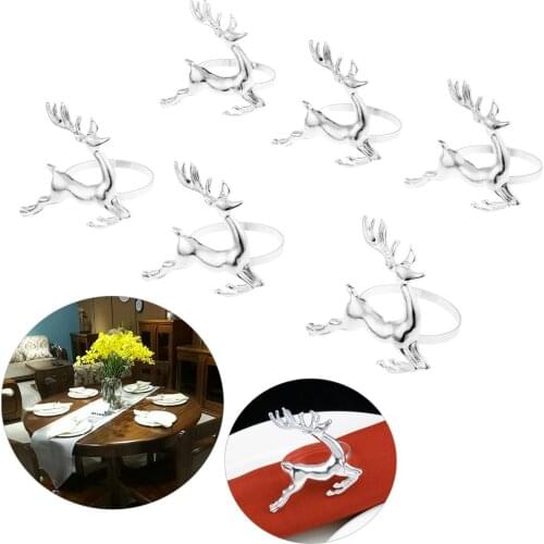 6Pcs Deer Napkin Rings Silver Alloy For Restaurant Hotel Kitchen
