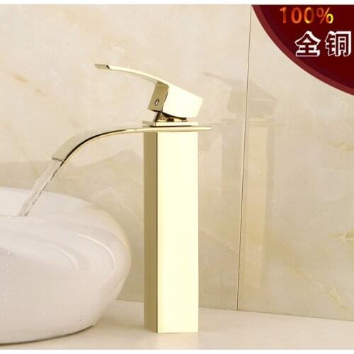 Free shipping Single handle gold waterfall faucet with solid brass golden kitchen faucet from senducst sanitary ware
