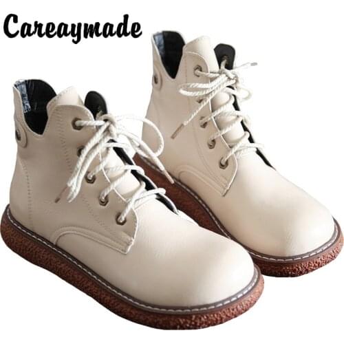 Careaymade-Retro literature soft leather thick soled boots womens plush British style big head Martin boots womens shoes