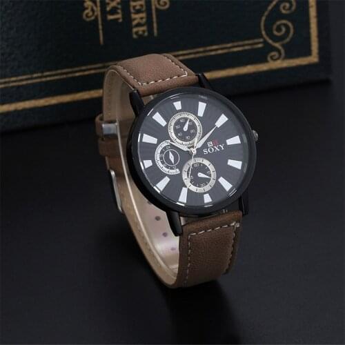 SOXY Brand Wristwatch Men Fashion Sports Watches Leather Band Analog Quartz Watch Male Clock Hour montre homme relogio masculino