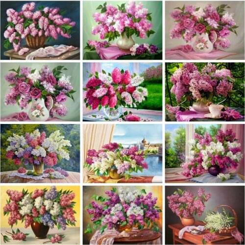 HUACAN Diamond Painting Lilac Full Square Handicraft Diamond Embroidery Flower Mosaic Window Picture Of Rhinestone Wall Art