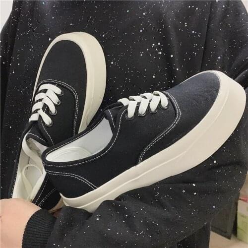 White Women Sneakers Non Slip Casual Canvas Shoes Thick Increased Shoes Solid Black Womens Walking Shoes Zapatillas Mujer