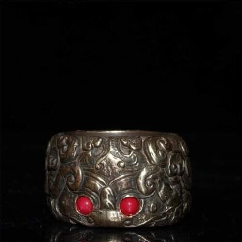 Collection Chinese Hand-made Copper Ruby Rings Fine Jewelry Pendant Auspicious Gift Fengshui Decoration