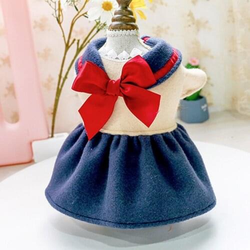 Splicing Pets Dresses Japanese Style Doll Collar Warm Bowknot Dog Clothes For Dog Cute Student Skirt Autumn Winter Pet Cat Dress