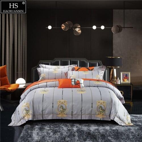 Baroque Stripe Combination Design Silvery 4Pieces Bedding Sets Digital Printing BedSheets Pillowcase Duvet Cover Queen King Size