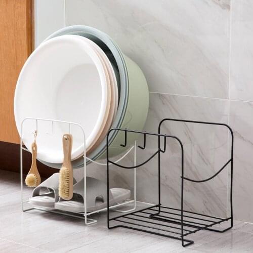 Wrought Iron Floor Washbasin Rack Bathroom Toilet 2 Layers Washbasin Shelf Storage Rack With 3 Hooks For Brushes Bath ball