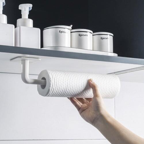 Kitchen Self-Adhesive Under Cabinet Paper Roll Rack Towel Holder Tissue Hanger Storage For Home Bathroom Toilet Accessories