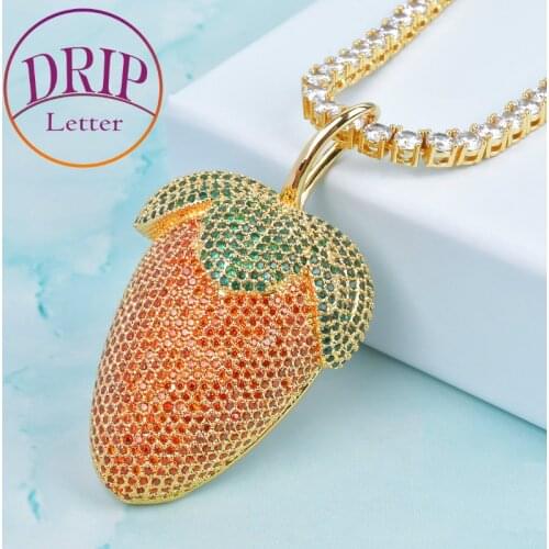 Strawberry Pendant Necklaces Mens Fashion Hip Hop Gold Plated Rock Jewelry