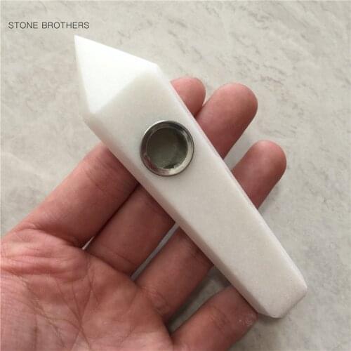 1PC Natural White Jade Quartz Smoking Pipe Crystal Point Wand Healing Crystal GemstoneWith Metal Filter Wholesale Price