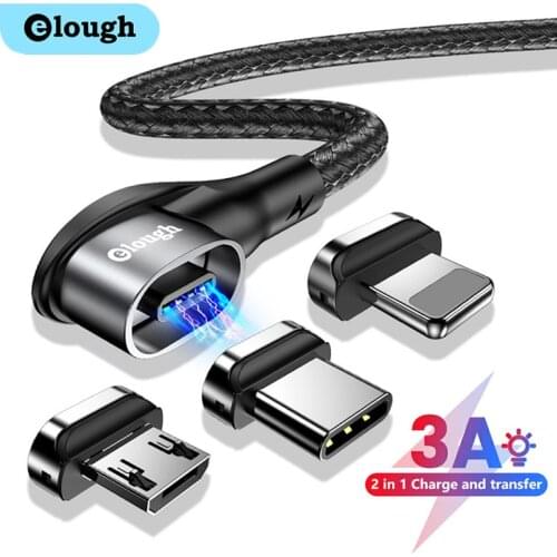 Elough Magnetic Cable LED Data Cable Fast Charger 3 In 1 USB Type C Micro Cable For iphone Xiaomi USB-C Type-C Magnet Wire Cord