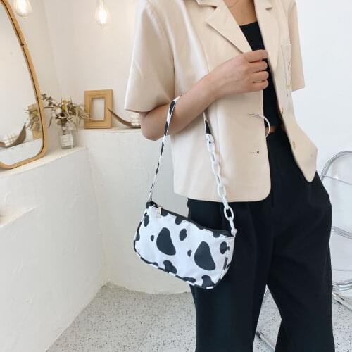 Fashion Women Cow Milk Print Handbag Totes Female Crossbody Casual Underarm Shoulder Bags Popular Simple Female Daily Bag