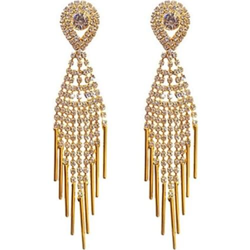 Fashion Long Crystal Tassel Earrings Gold Silver Color Rhinestone Earrings 12pcs/lot A066